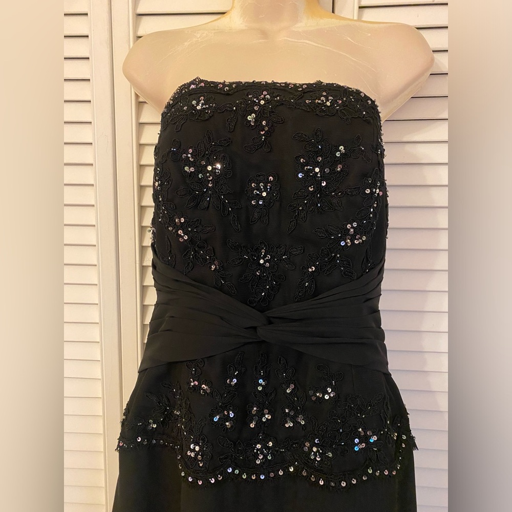Vtg Black Beaded Lace Sequin Midi Dress Drop Waist Whimsigoth Fairy Prom Formal